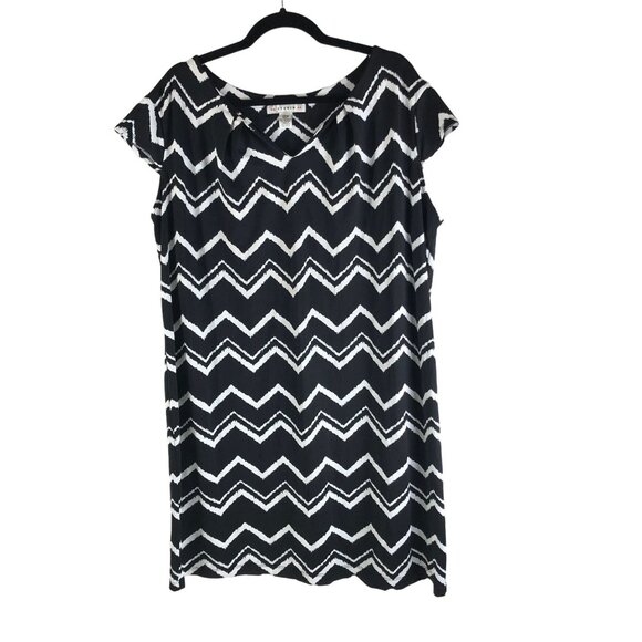 AA Studio Zigzag Chevron Shift Dress Cap Sleeve Black & White 20W - Picture 1 of 3